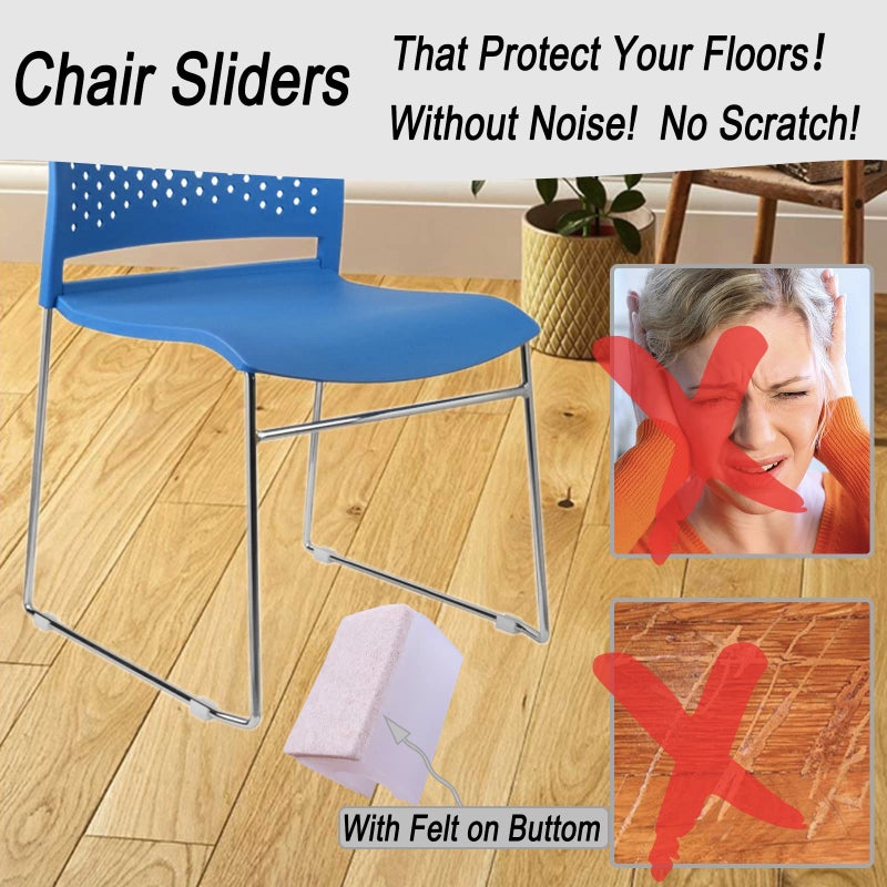 Conprasim Rectangle Shaped Chair Leg Tips Caps with Felt Pads,Furniture Feet Protectors Slide Smoothly No Scratches No Noise Protect Hardwood Floors, Fit Diameter 10mm Metal Furniture Leg (White 8 Pack) - Image 3